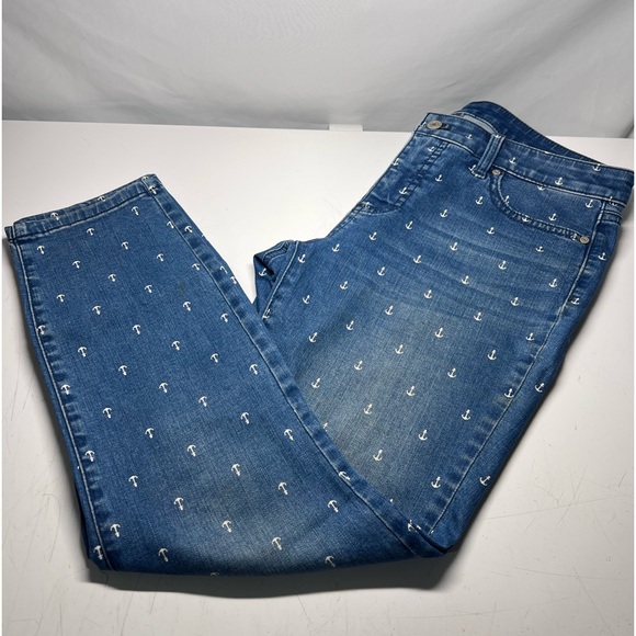 Talbots Flawless Slim Ankle Nautical Anchor Print 6P 26” L 9” Rise - Picture 2 of 3